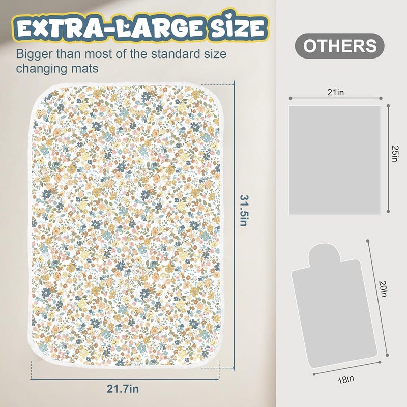Coinarin Baby Diaper Changing Pad – 31.5" x 21.5" Extra Large Waterproof Absorbent Portable Changing Mat, Reusable Changing Pad Liner for Travel or at Home Use(Floral1) - Image 3